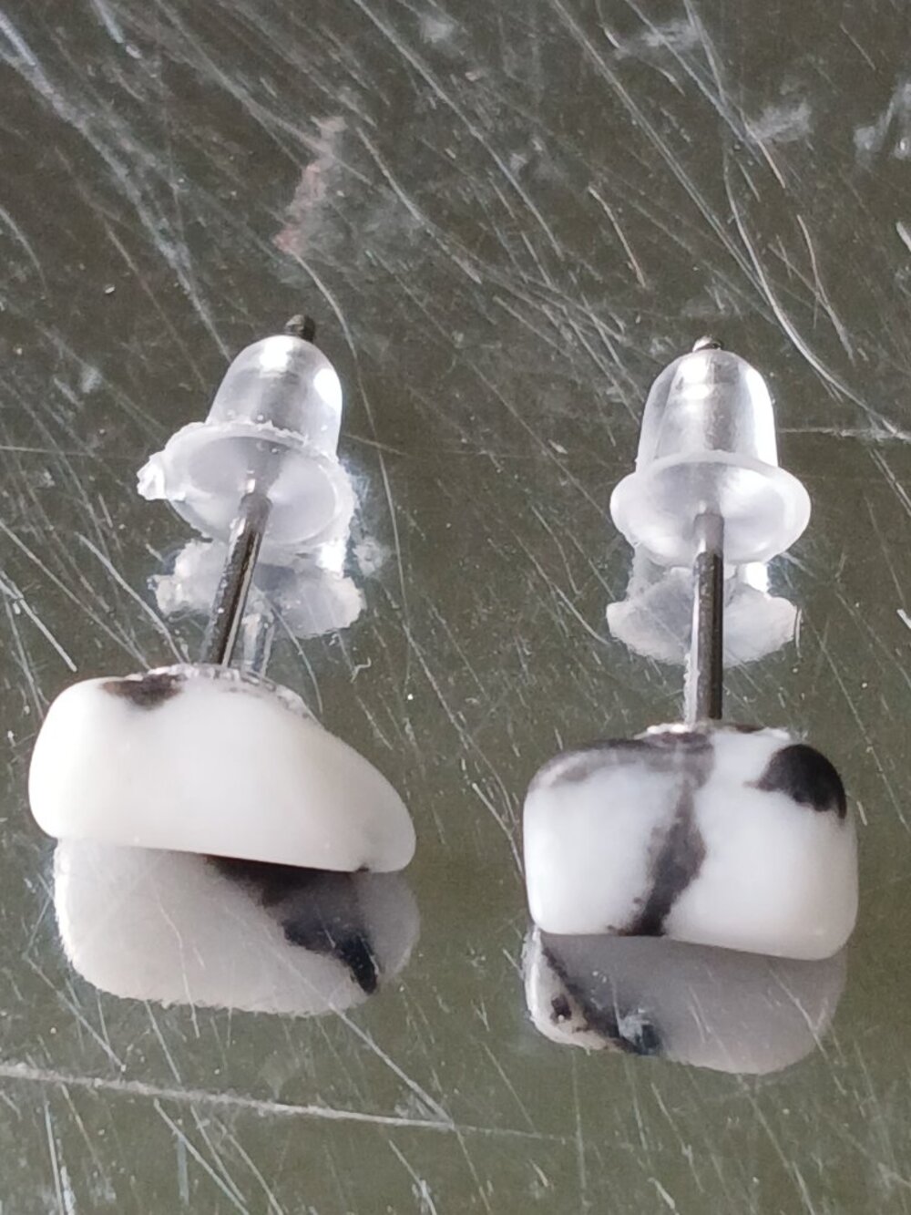 Zebra Jasper Crystal Chip Hypoallergenic Stud Earrings